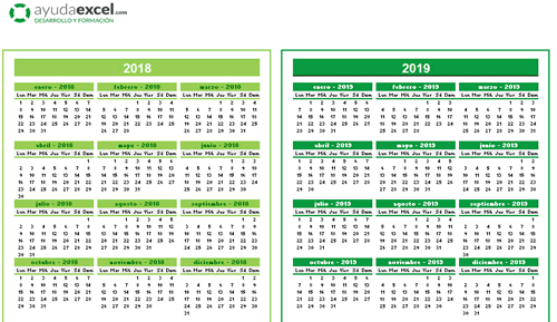 Calendario Excel 4 años
