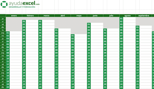 Calendario Excel vertical