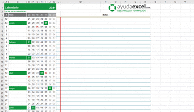 Plantilla calendario compacto Excel 2021