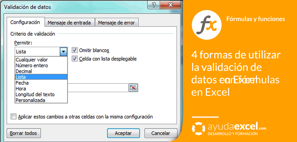 4 Ejemplos De Utilizacion De Validacion De Datos Con Formulas Ayuda Excel