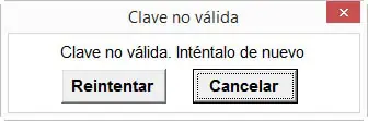 clave no valida excel