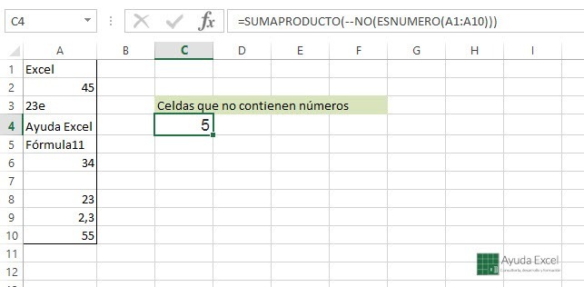 Contar celdas excel que no contienen números