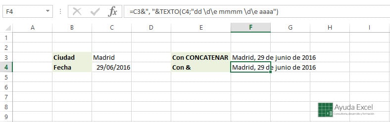 unir texto fecha excel