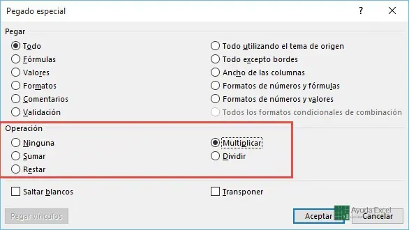 202 - Cuadro de dialogo pegado especial