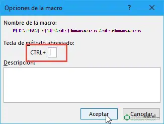 opciones de la macro excel