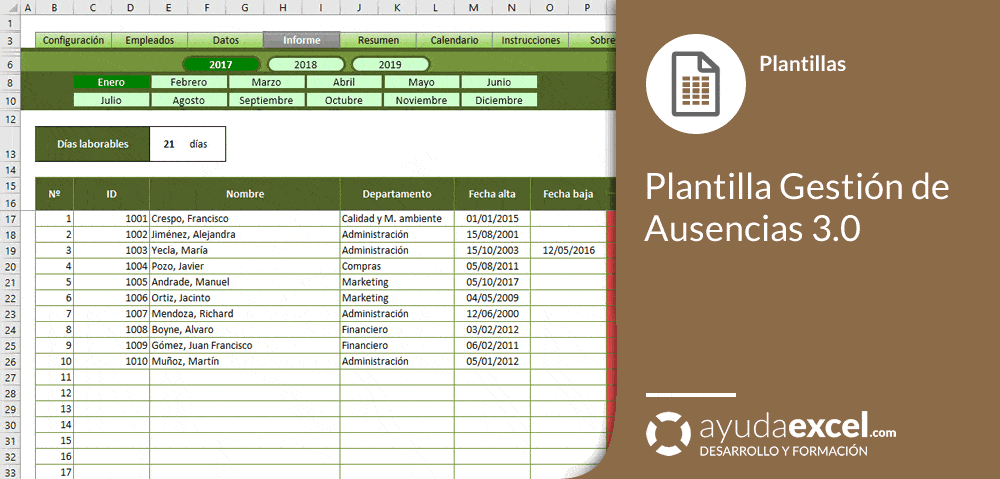 Plantilla Gestión De Vacaciones Y Ausencias Ayuda Excel 8334