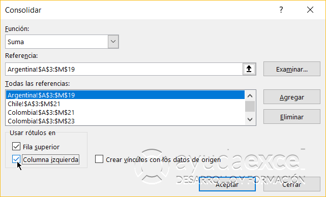 consolidar datos en excel encabezados columna