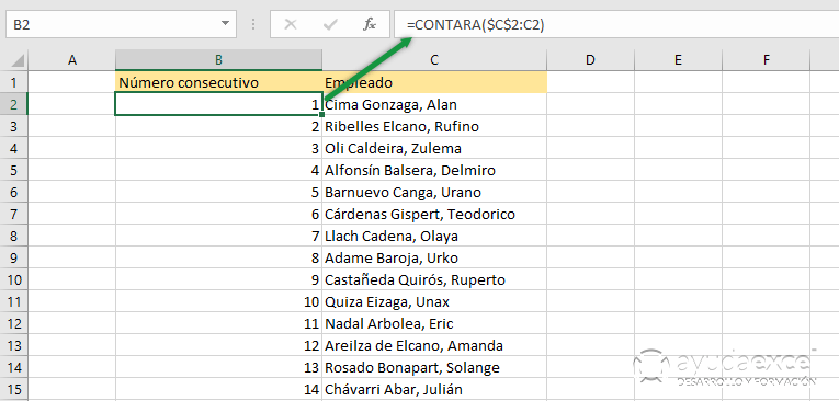 funcion contara crear numeros consecutivos en excel