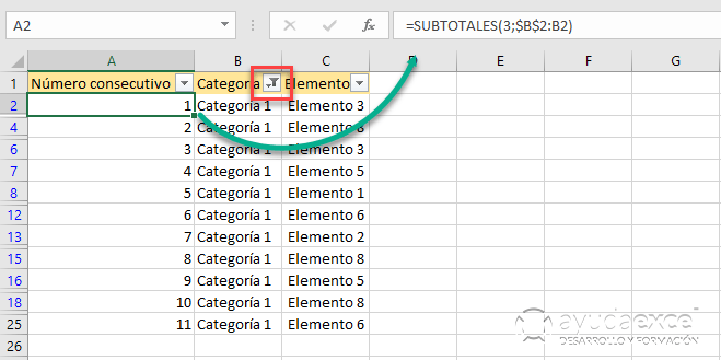 filtrar subtotales numeros excel