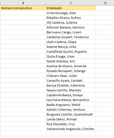 consecutivos numeros excel