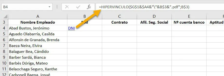 fórmula documentación excel