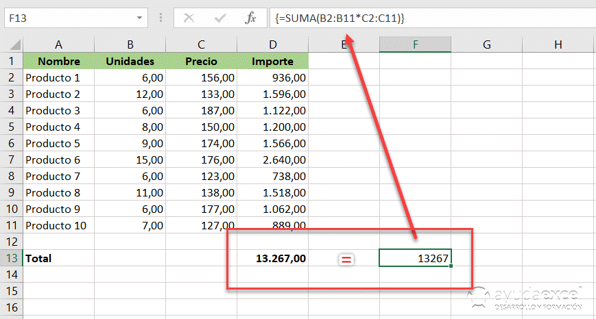 uso fórmulas matriciales excel