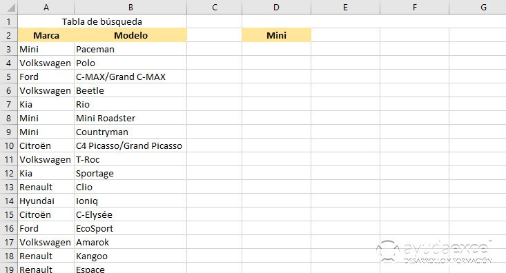 búsqueda varios resultados excel