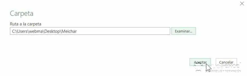 Ruta a la carpeta Power Query Excel