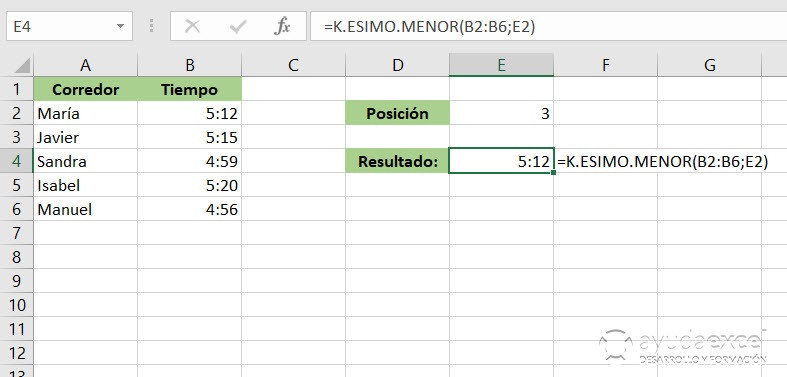 Excel K.ESIMO.MENOR función