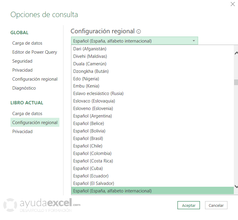 libro actual configuración de power query