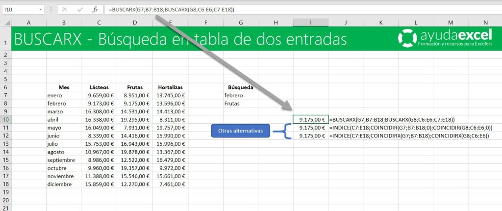 función BUSCARX buscar en tabla de doble entrada