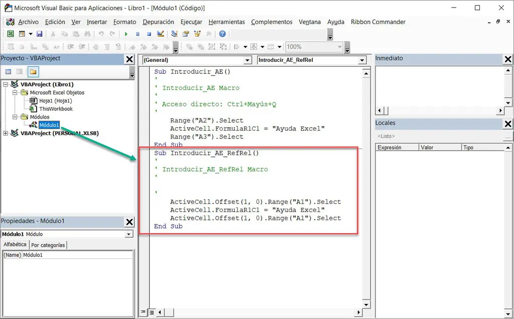 módulo grabadora macros excel