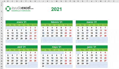 Plantilla calendario anual 2021 Excel
