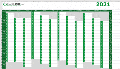 Plantilla calendario 2021 lineal Excel
