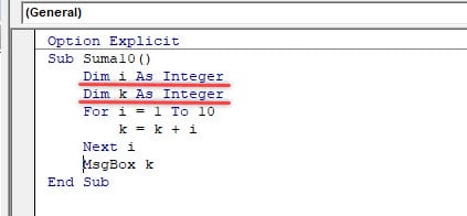 declaración variables procedimiento vba