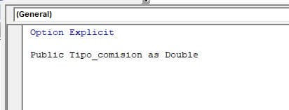 declaración variables proyecto vba