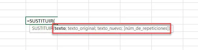 Argumentos función SUSTITUIR excel