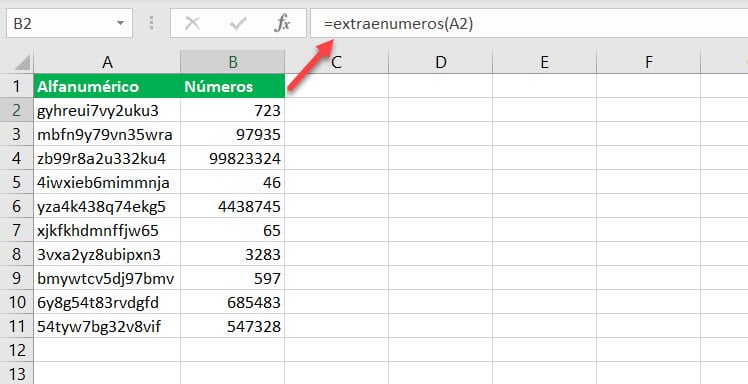 Función ExtraeNumeros Excel
