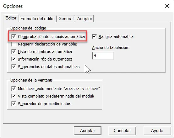 comprobación de errores vba excel