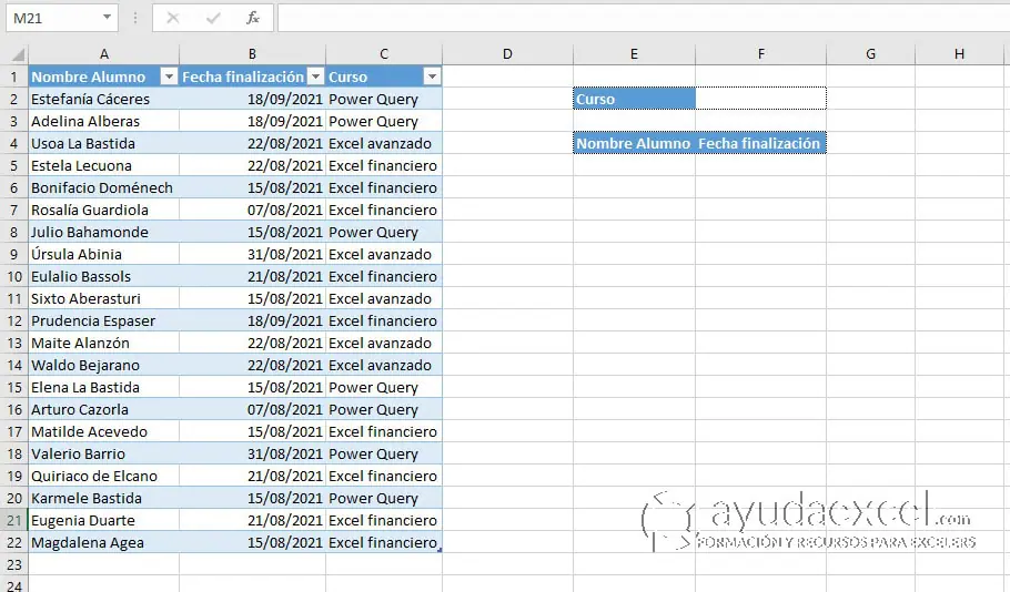 función filtrar excel