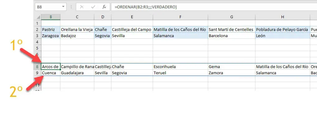 ordenar horizontalmente excel