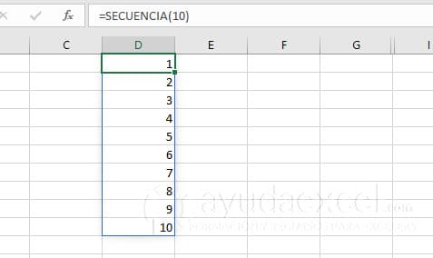 función secuencia excel vertical