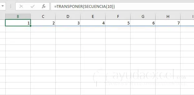 funcion secuencia excel horizontal