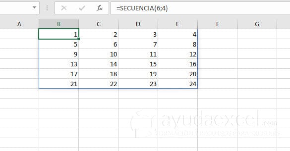 funcion secuencia excel 2d