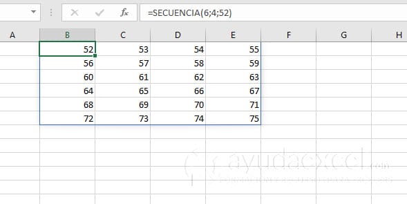 funcion secuencia excel inicio