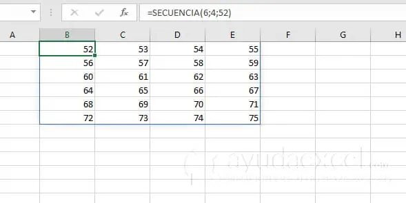 funcion secuencia excel inicio