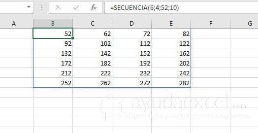 funcion secuencia excel intervalo