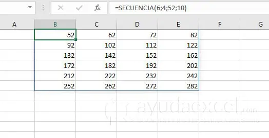 funcion secuencia excel intervalo