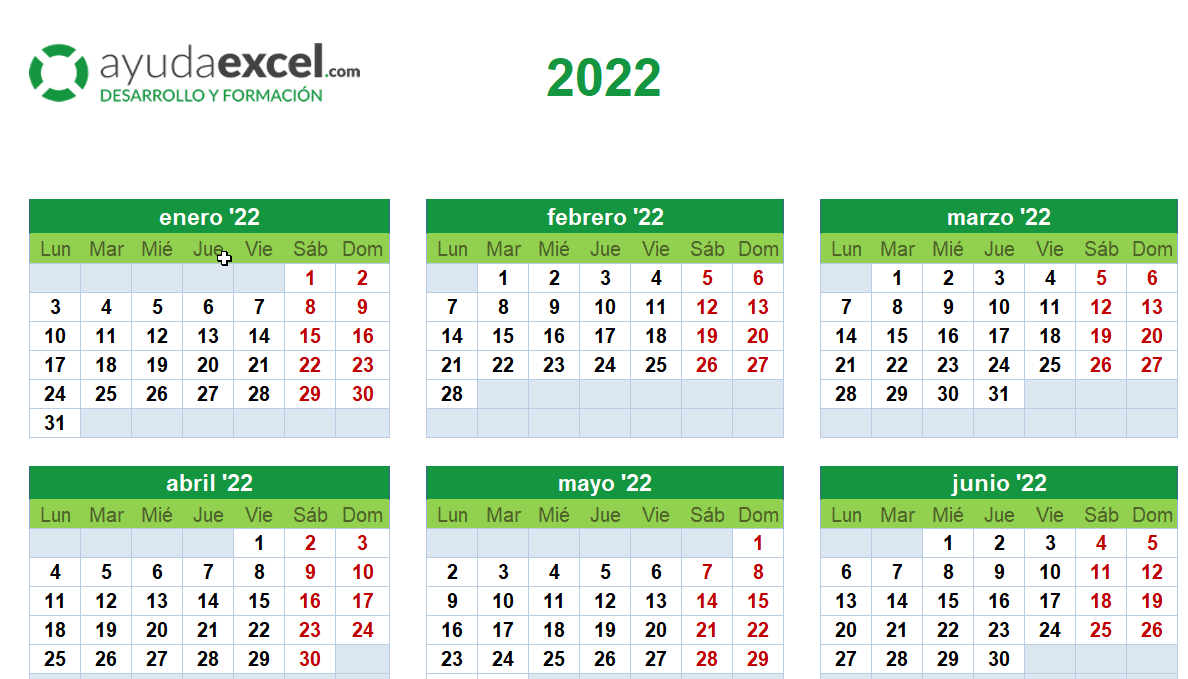Calendario 2022 En Excel Plantillas calendario Excel 2022 - Ayuda Excel