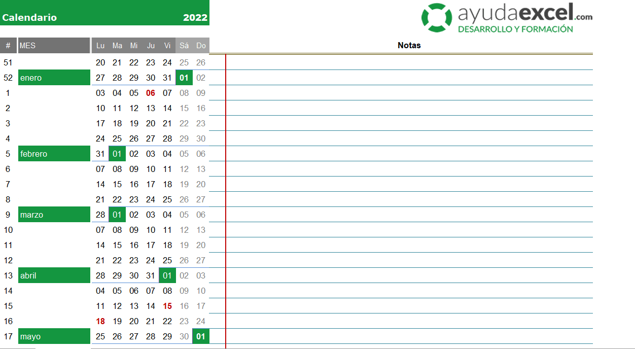 Plantillas calendario Excel 2022 - Ayuda Excel