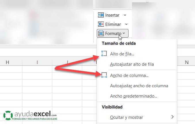 dimensión celda excel