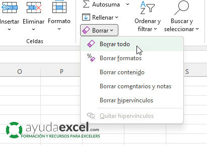 borrar celdas excel