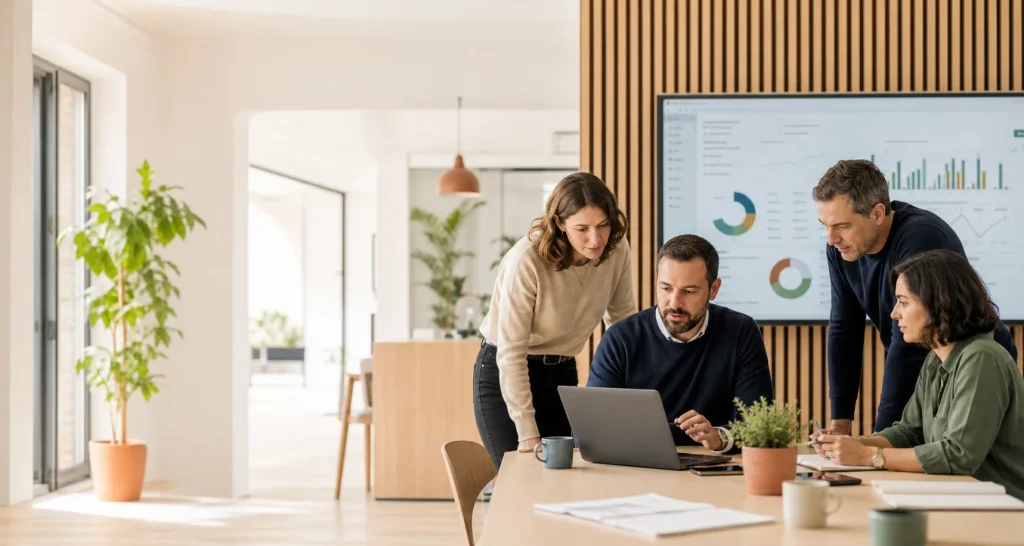 Equipo trabajando con datos durante una formación práctica