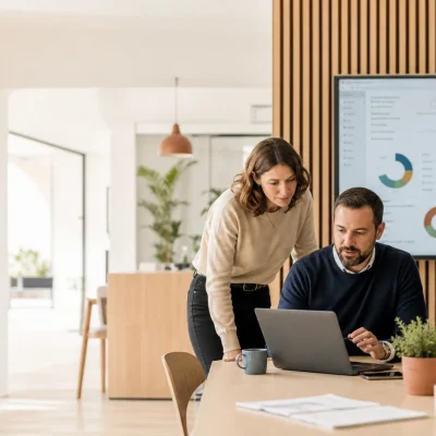 Equipo trabajando con datos durante una formación práctica