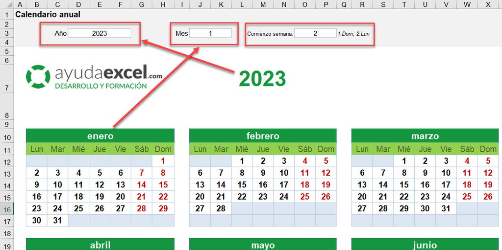 calendario dinámico Excel