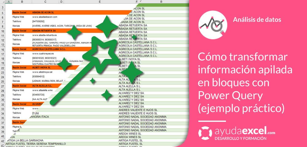 Transformar información en bloques Power Query Excel
