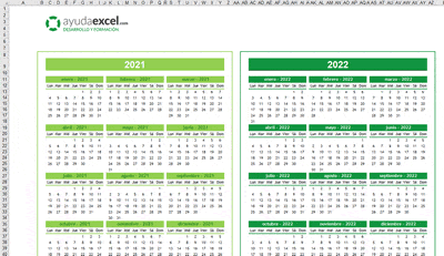 Calendario Excel cuatrienal 2021 plantilla